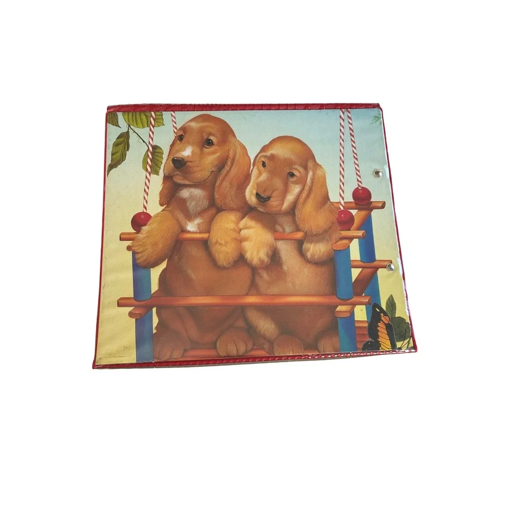 Vintage 1992 Mead Trapper Keeper Golden Retriever Puppies Red 3 Ring Binder 90s